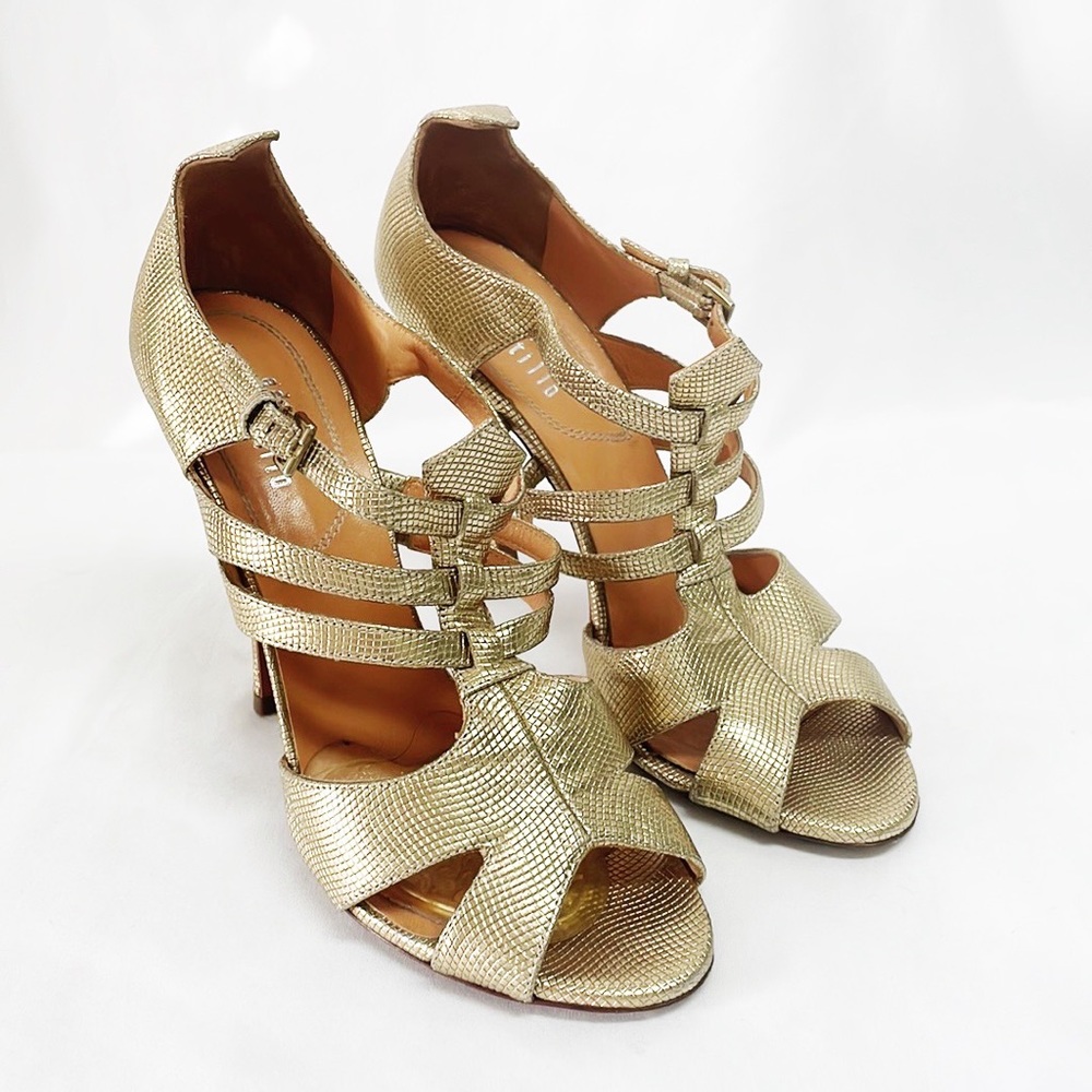 EDMUNDO CASTILLO Gold Leather Stiletto Heels Size 37.5/7US EUC